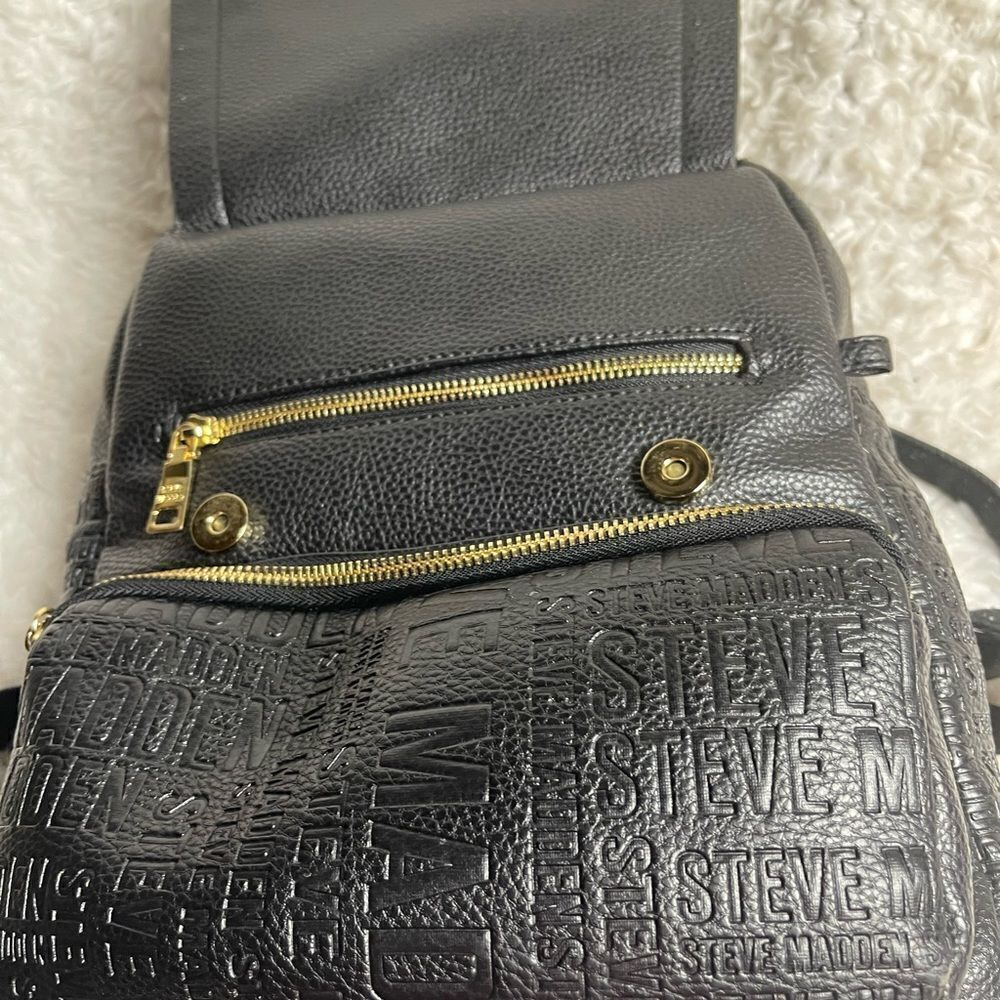 Steve Madden Black synthetic embossed small backpack gold tone hardwares. - Picture 14 of 16
